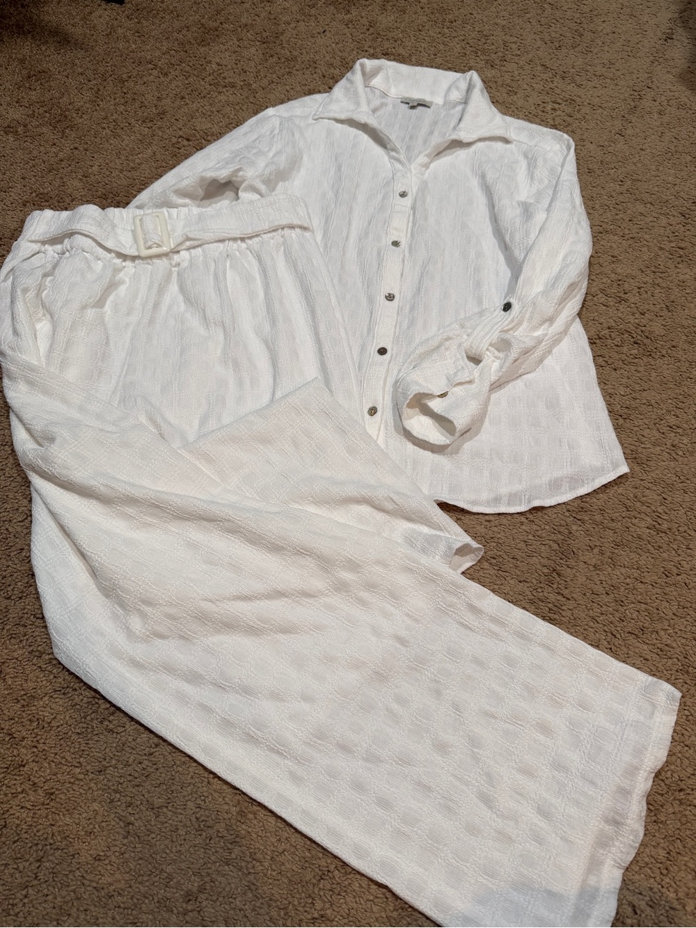 Chenault Cream Textured Button-Up Top